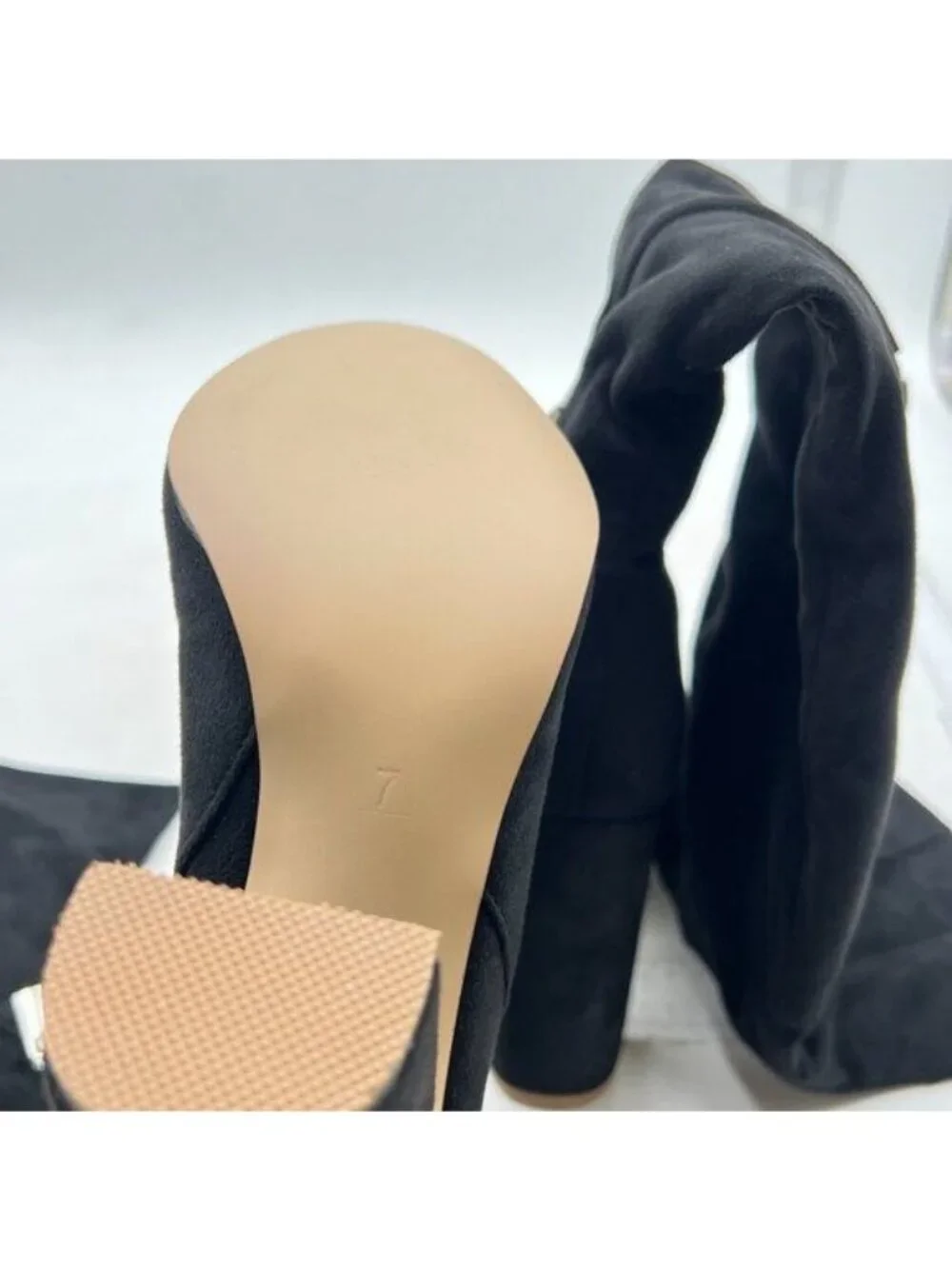 Women's Black Chunky Thigh High Over The Knee High Heel Boots Suede Boots Black